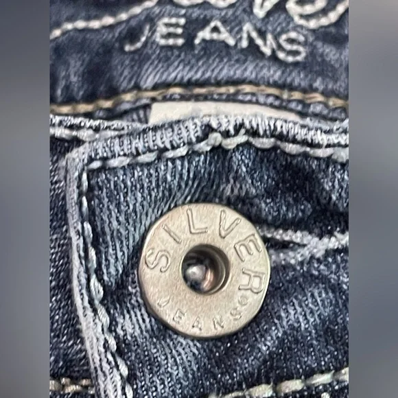 Silver Jeans Capri Suki Womens Blue Embroidered Pocket Mid Rise Denim Size 14 - Picture 5 of 14